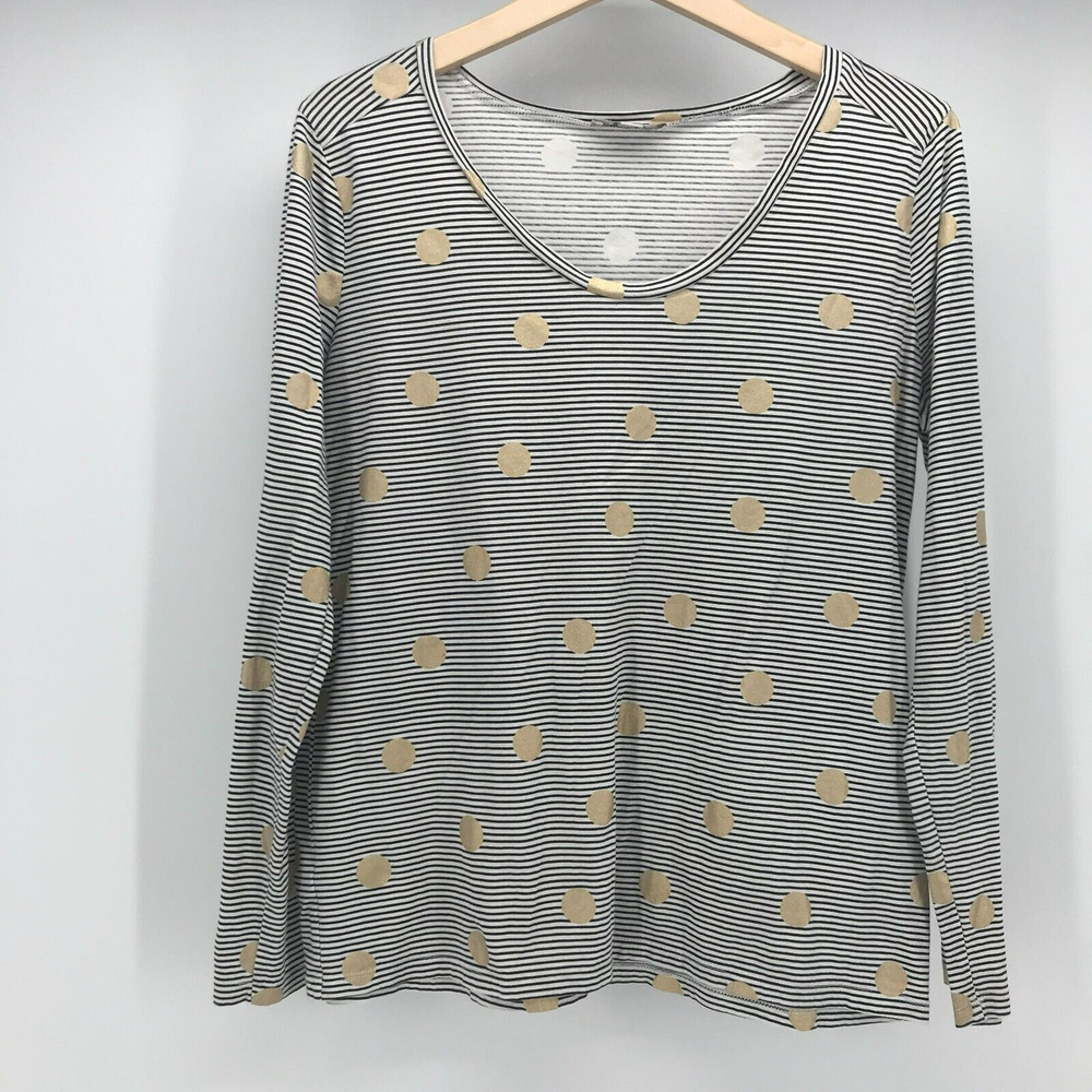 LOFT Outlet Top Womens Large Black White Stripe Gold Polka Dot Long Sleeve